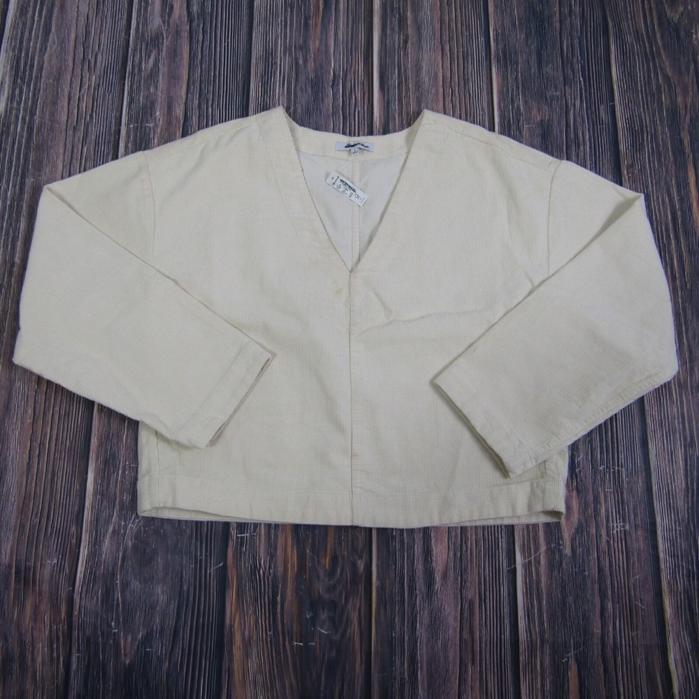 Madewell Womens Medium Ivory White V Neck‎ Waffle Knit Relaxed Top